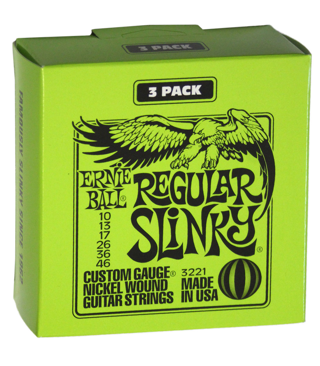 Ernie Ball Regular Slinky Nickel Wound Electric Guitar Strings 3 Pack -  10-46 Gauge