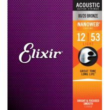 Elixir Nanoweb Acoustic 80/20 Bronze Strings 12-53