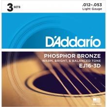 D'Addario EJ16-3D Phosphor Bronze - Light 12-53 Acoustic Guitar Strings (3 sets)