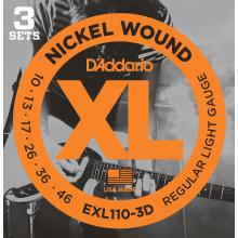 D'Addario EXL110-3D Nickel Wound 10-46 Electric Guitar Strings (3 sets)