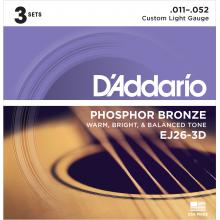 D'Addario EJ26-3D Phosphor Bronze - Custom Light 11-52 Acoustic Guitar Strings (3 sets)