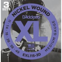 D'Addario EXL115-3D Nickel Wound 11-49 Electric Guitar Strings (3 sets)