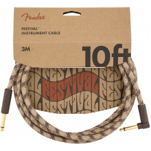 Fender Festival Instrument Cable - 10' Pure Hemp Brown Stripe - Straight to Right Angle