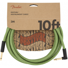 Fender Festival Instrument Cable - 10' Pure Hemp Green - Straight to Right Angle