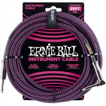 Ernie Ball 25ft Braided Instrument Cable - Black and Pink - Straight to Right Angle