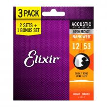 Elixir Nanoweb Acoustic 80/20 Bronze Strings 12-53 (3 PACK)